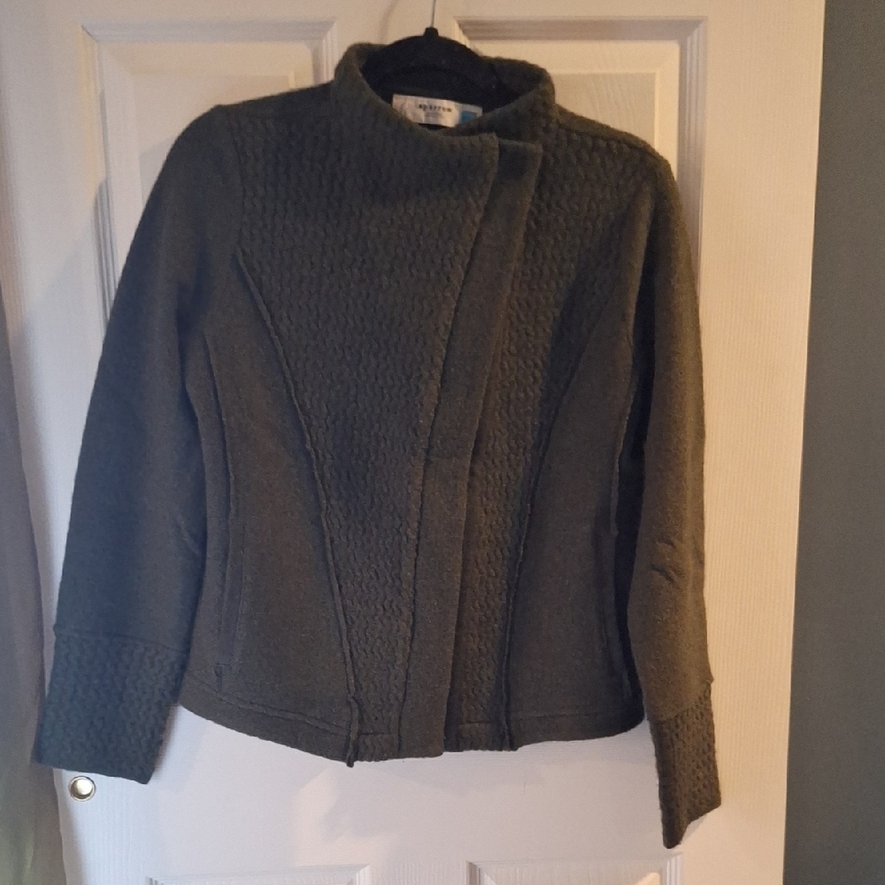 Anthropologie Sparrow Green Asymmetrical Wool Sweater‎ Stand-Up Collar Medium